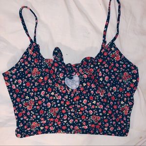 TOPSHOP Cut-Out Tie Floral Black Crop Top Size 6